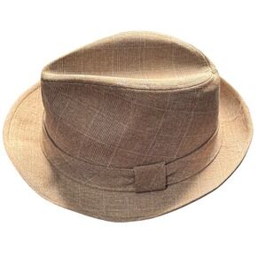 Vintage Lee Fedora Hat Tan Brown Glen Plaid Mens Size 7 1/4 Made in USA